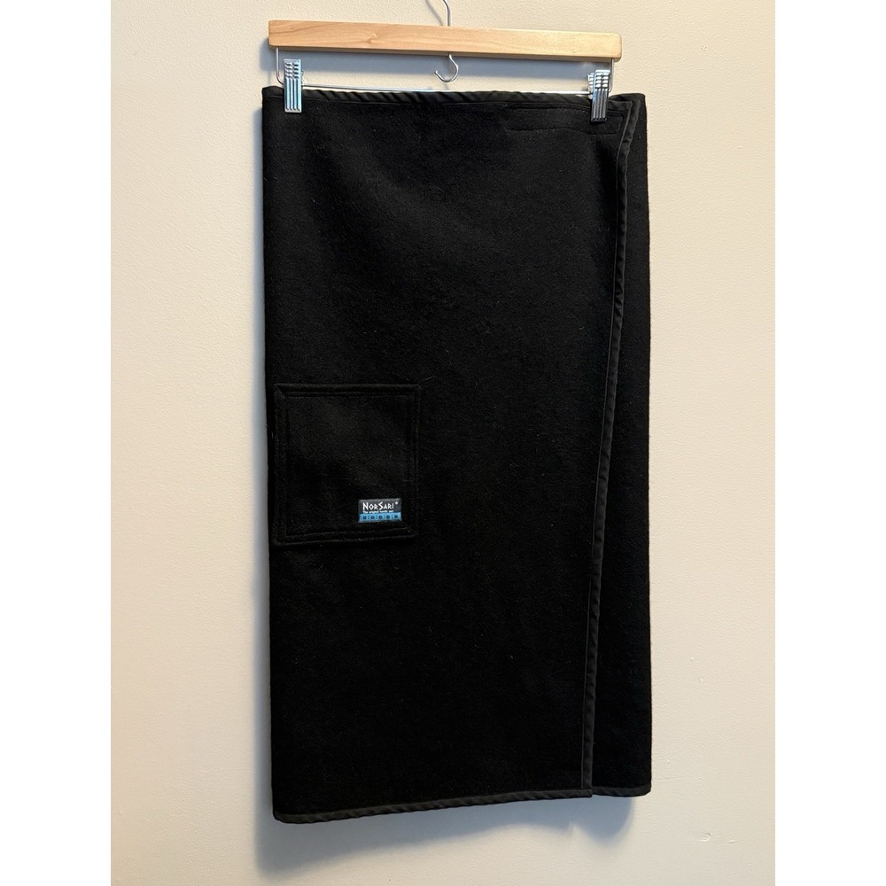 NorSari Nordic Sari Wrap Skirt XS S 100% Wool Black USA Wearable Blanket Pocket